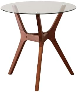 Amazon｜ガラステーブル 直径70cm カフェテーブル 木製 無垢材 強化